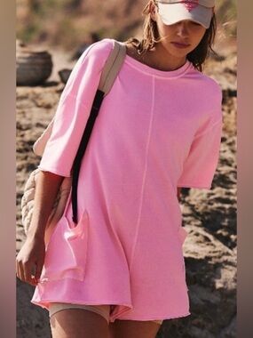 Free People Movement Hot Shot Tee Romper Washed Pink, size S, like new!